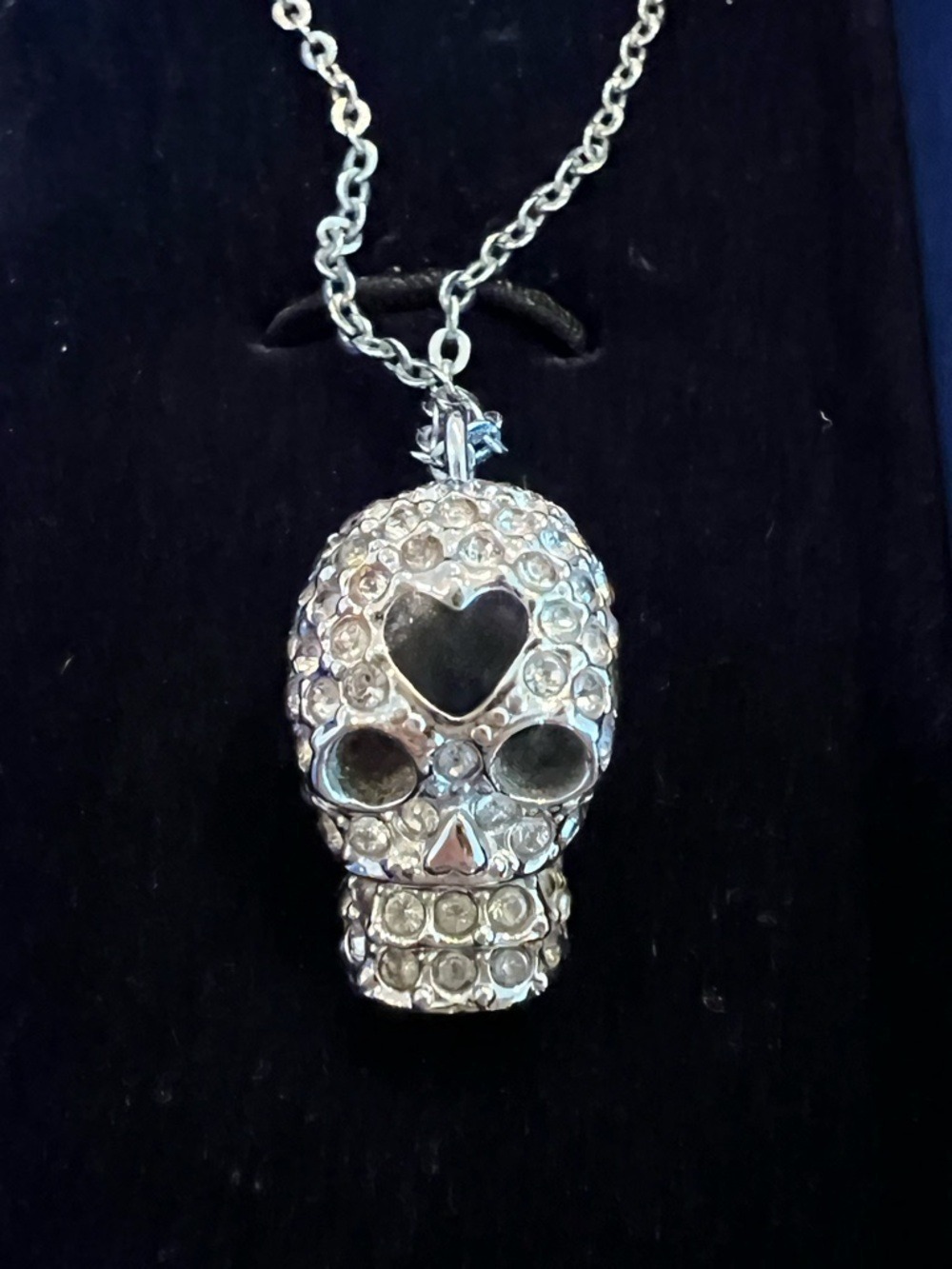 Swarovski Crystal Skull Heart Charm Pendant Necklace w Box Goth Grunge Y2K